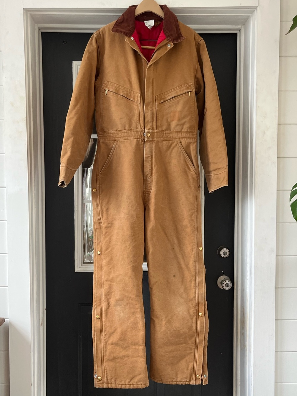 Carhartt full duck coveralls, quilted lined insulated brown canvas, UPCW